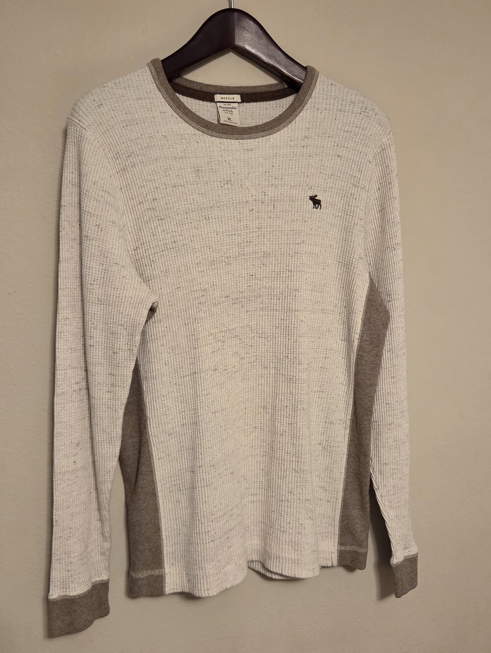 Abercrombie & Fitch Muscle Thermal Shirt Mens XL Waffle Knit Speckle Beige